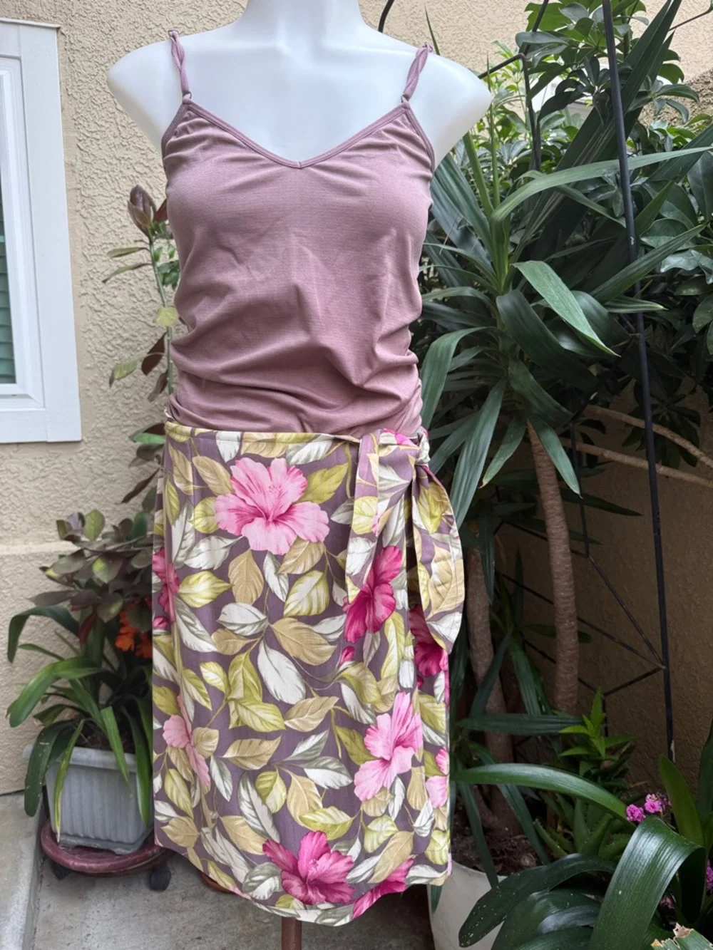 Vintage Tommy Bahama Dusty Mauve & Olive Tropical Silk Skirt